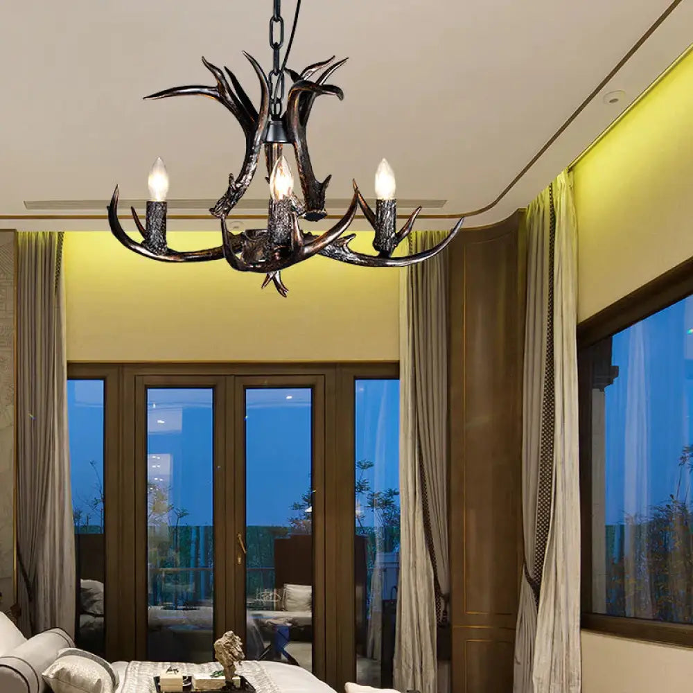 3/5/6 Heads Resin Chandelier Vintage Style Black Candelabra Living Room Pendant Light With