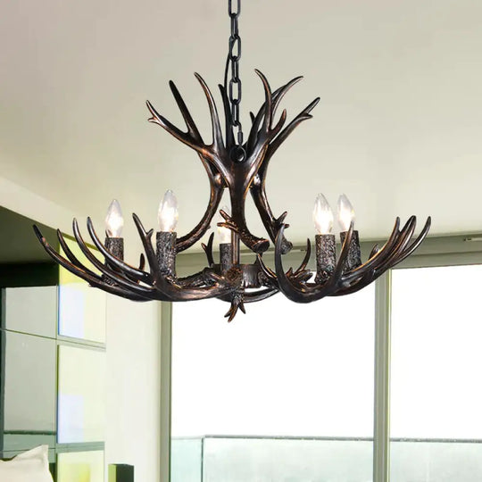 3/5/6 Heads Resin Chandelier Vintage Style Black Candelabra Living Room Pendant Light With