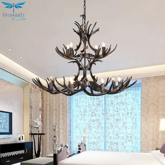 3/5/6 Heads Resin Chandelier Vintage Style Black Candelabra Living Room Pendant Light With