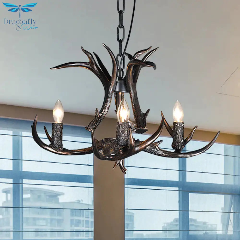 3/5/6 Heads Resin Chandelier Vintage Style Black Candelabra Living Room Pendant Light With