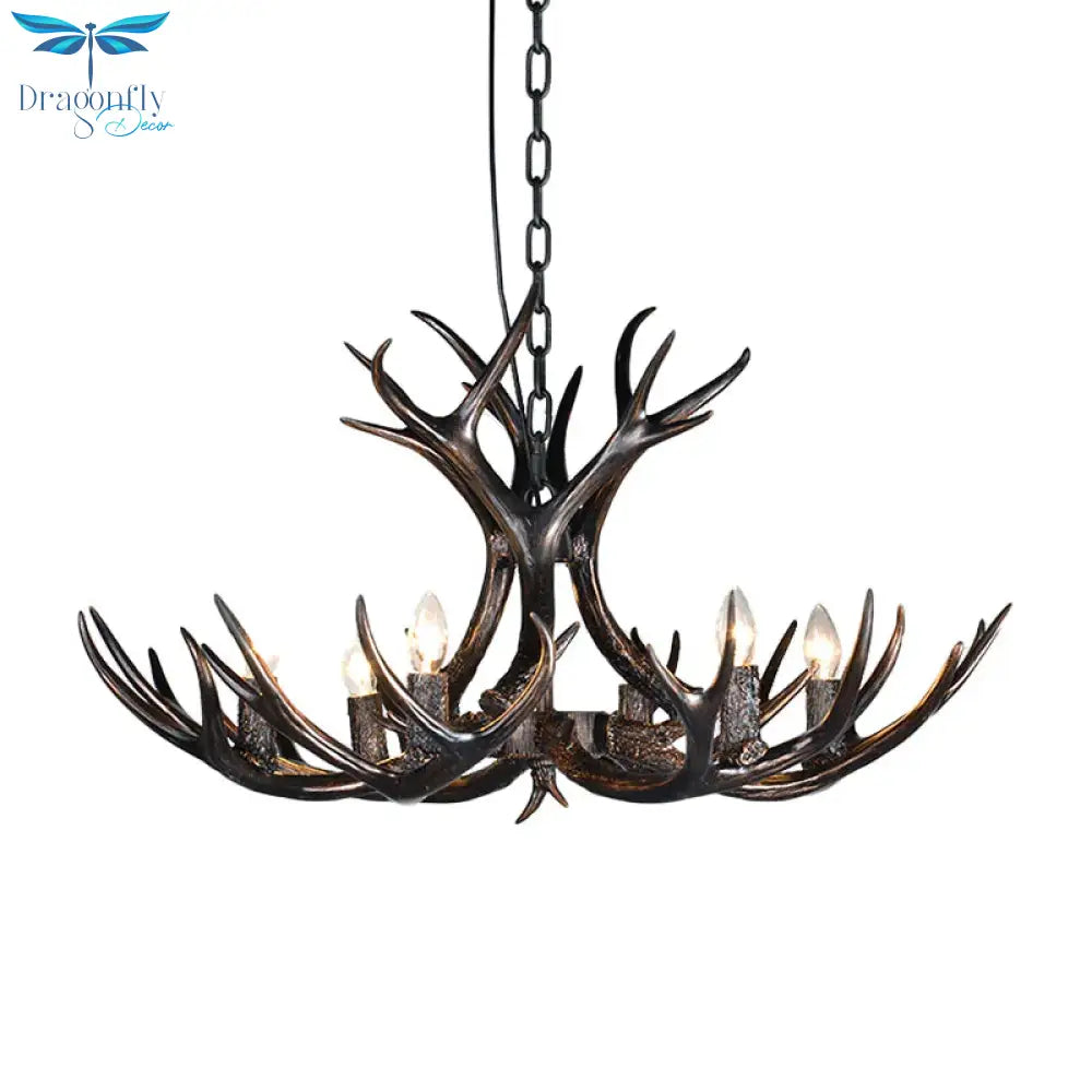 3/5/6 Heads Resin Chandelier Vintage Style Black Candelabra Living Room Pendant Light With