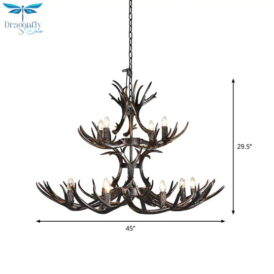 3/5/6 Heads Resin Chandelier Vintage Style Black Candelabra Living Room Pendant Light With