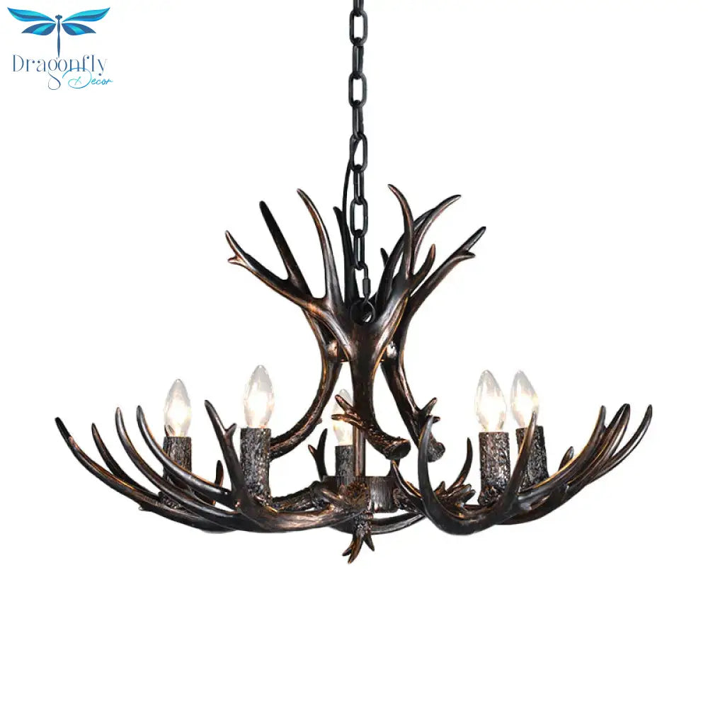 3/5/6 Heads Resin Chandelier Vintage Style Black Candelabra Living Room Pendant Light With