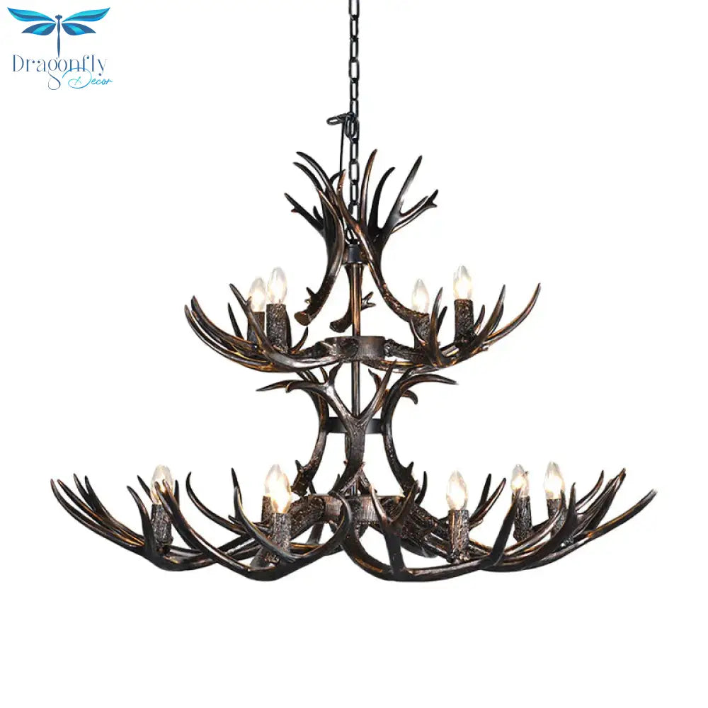 3/5/6 Heads Resin Chandelier Vintage Style Black Candelabra Living Room Pendant Light With