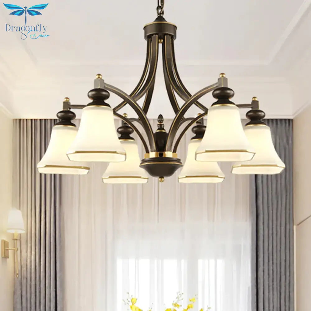3/5/6 Lights Bell Shade Chandelier Classic Antique Brass Frosted Glass Pendant Light Fixture