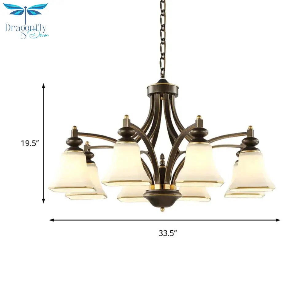 3/5/6 Lights Bell Shade Chandelier Classic Antique Brass Frosted Glass Pendant Light Fixture