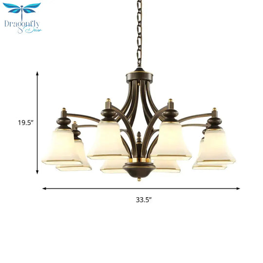 3/5/6 Lights Bell Shade Chandelier Classic Antique Brass Frosted Glass Pendant Light Fixture