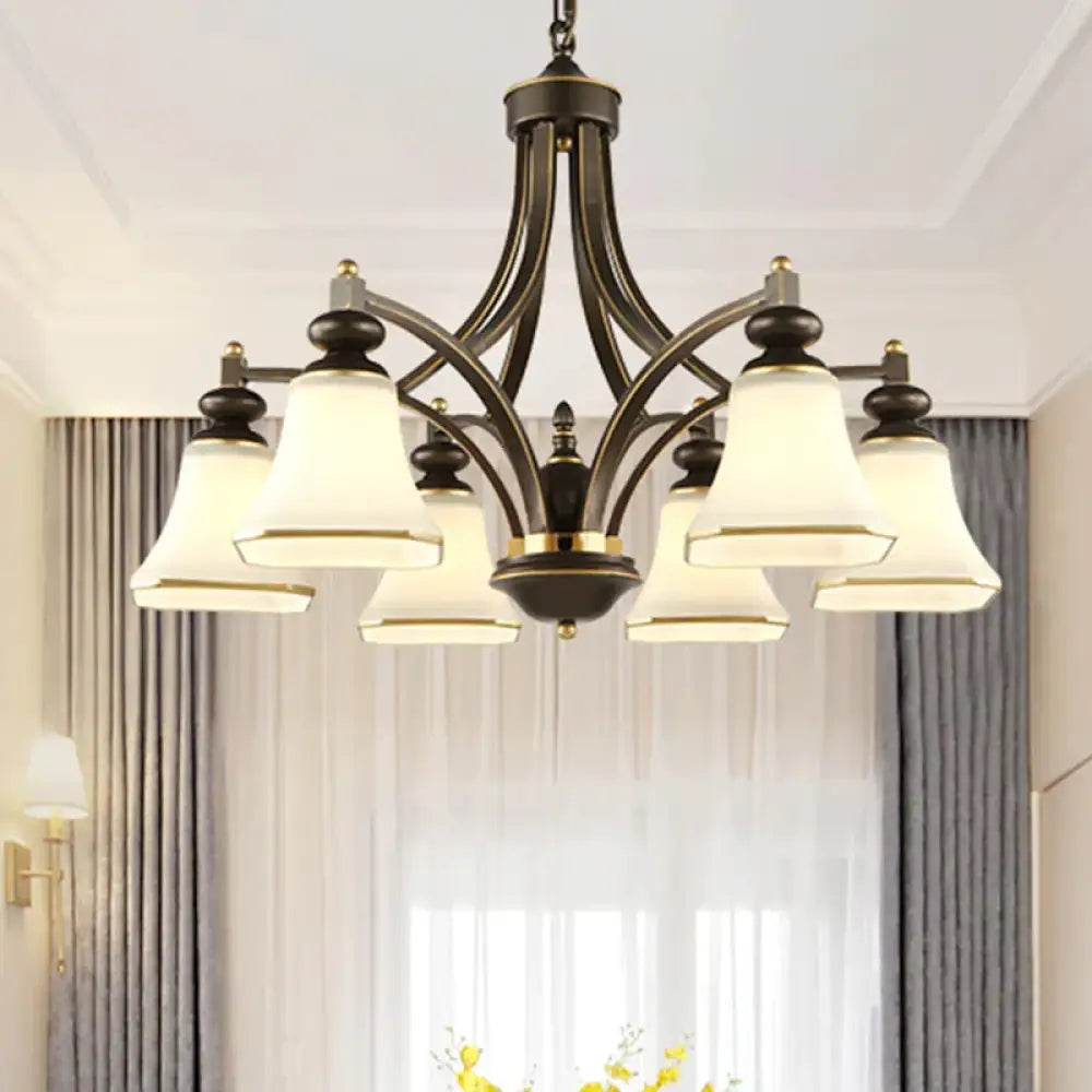 3/5/6 Lights Bell Shade Chandelier Classic Antique Brass Frosted Glass Pendant Light Fixture 6 /