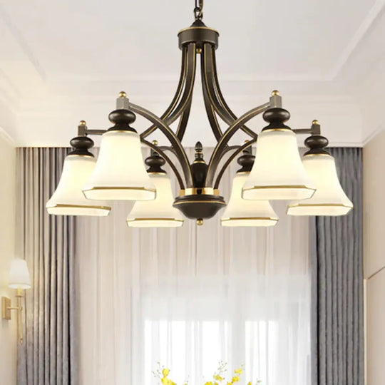 3/5/6 Lights Bell Shade Chandelier Classic Antique Brass Frosted Glass Pendant Light Fixture 6 /