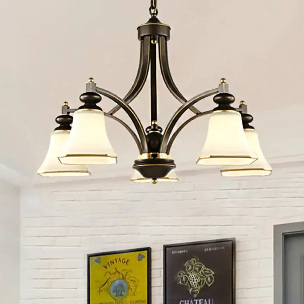 3/5/6 Lights Bell Shade Chandelier Classic Antique Brass Frosted Glass Pendant Light Fixture 5 /