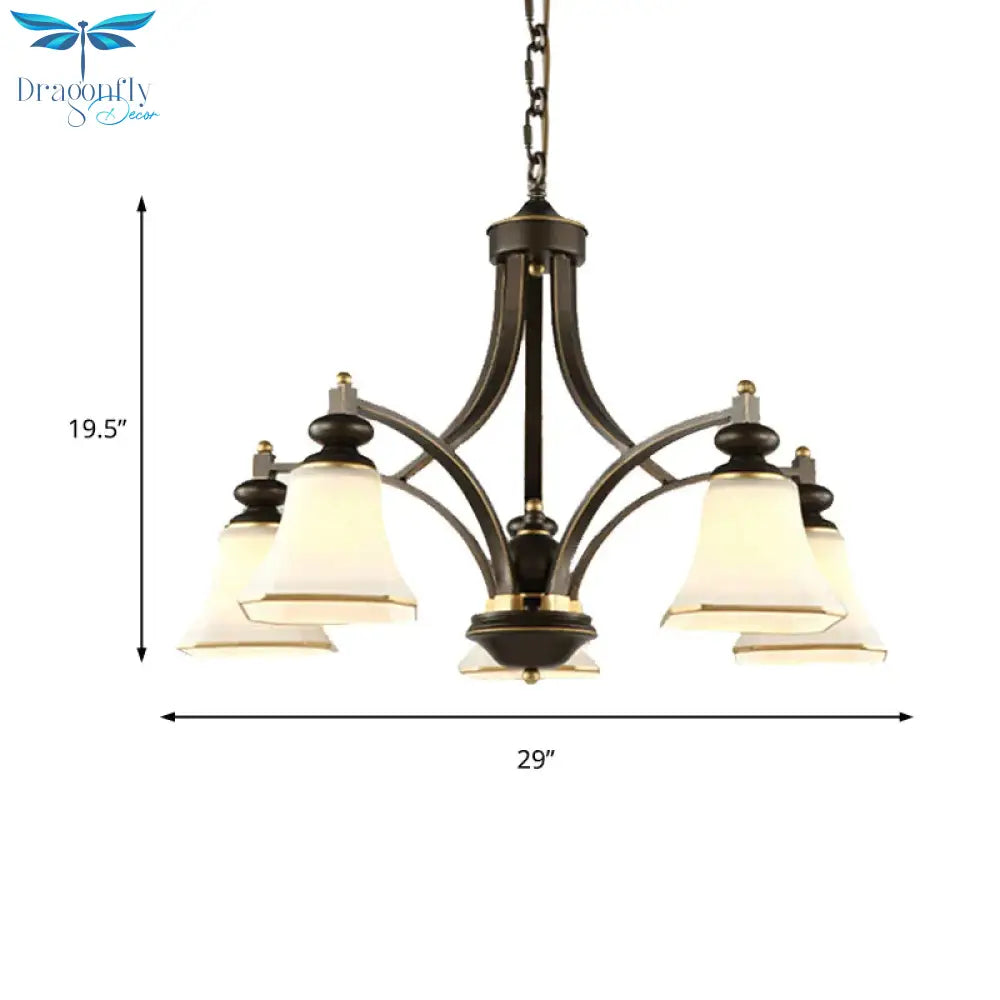 3/5/6 Lights Bell Shade Chandelier Classic Antique Brass Frosted Glass Pendant Light Fixture