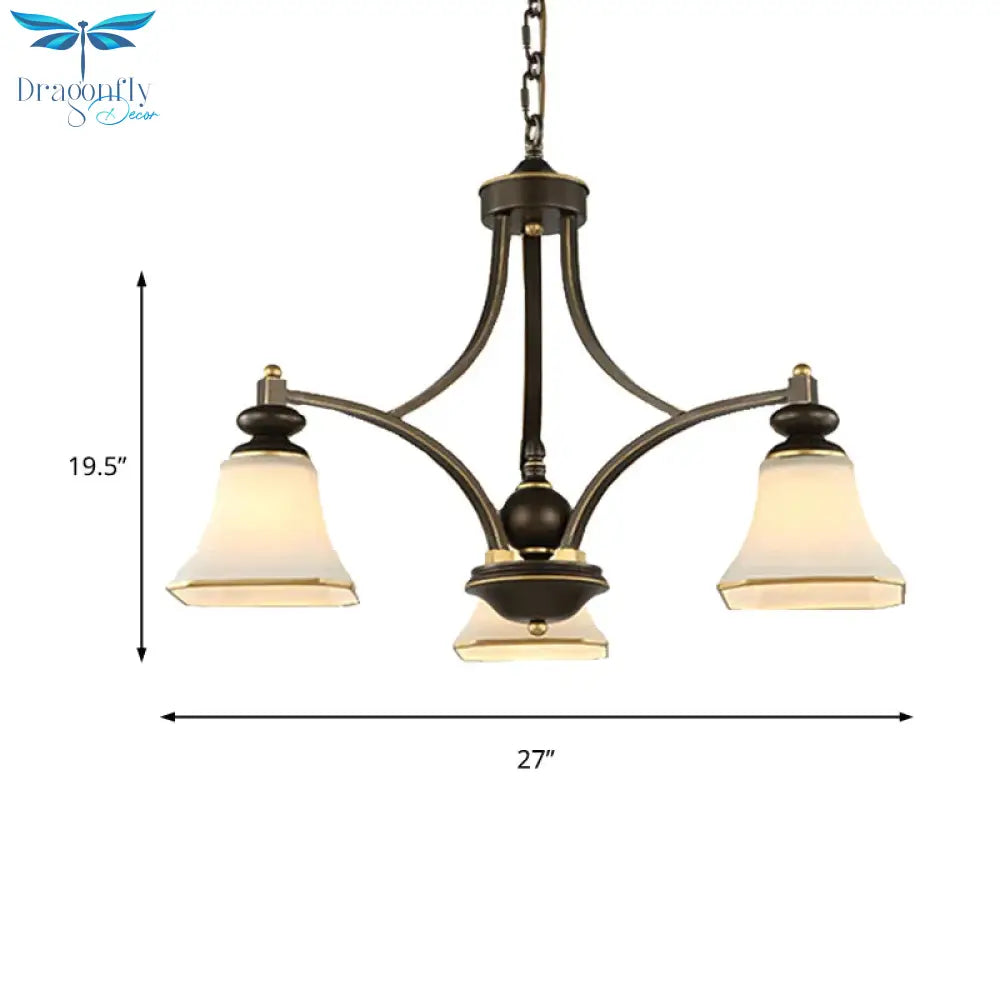 3/5/6 Lights Bell Shade Chandelier Classic Antique Brass Frosted Glass Pendant Light Fixture