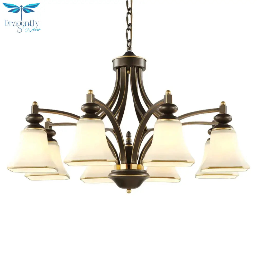 3/5/6 Lights Bell Shade Chandelier Classic Antique Brass Frosted Glass Pendant Light Fixture