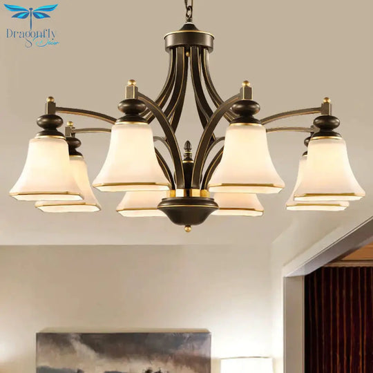 3/5/6 Lights Bell Shade Chandelier Classic Antique Brass Frosted Glass Pendant Light Fixture
