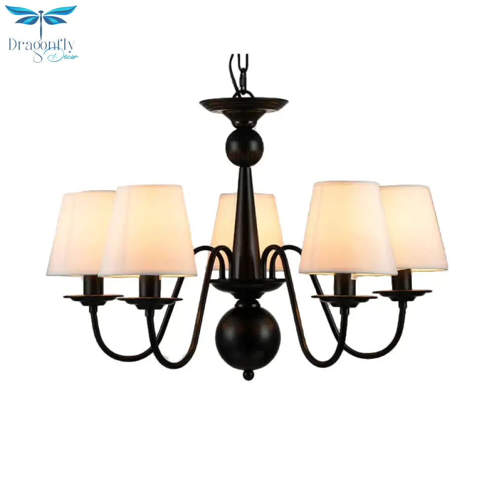 3/5/6 Lights Chandelier Light Fixture Traditional White Fabric Tapered Pendant Lamp For Living Room