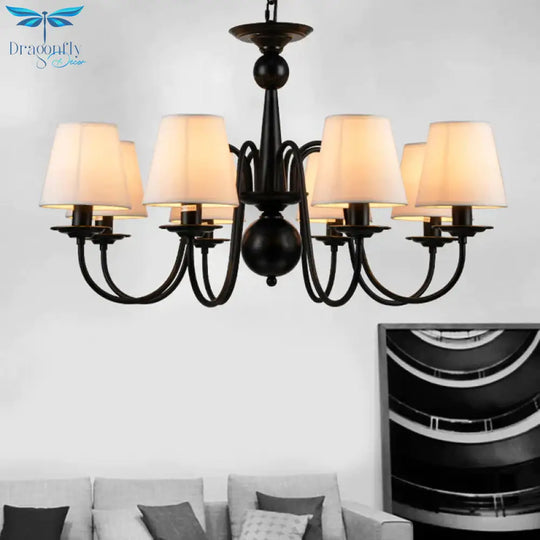 3/5/6 Lights Chandelier Light Fixture Traditional White Fabric Tapered Pendant Lamp For Living Room