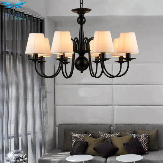 3/5/6 Lights Chandelier Light Fixture Traditional White Fabric Tapered Pendant Lamp For Living Room