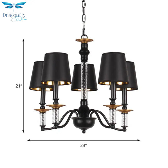 3/5/6 Lights Linen Chandelier Traditional Black Conical Living Room Suspended Lighting Fixture