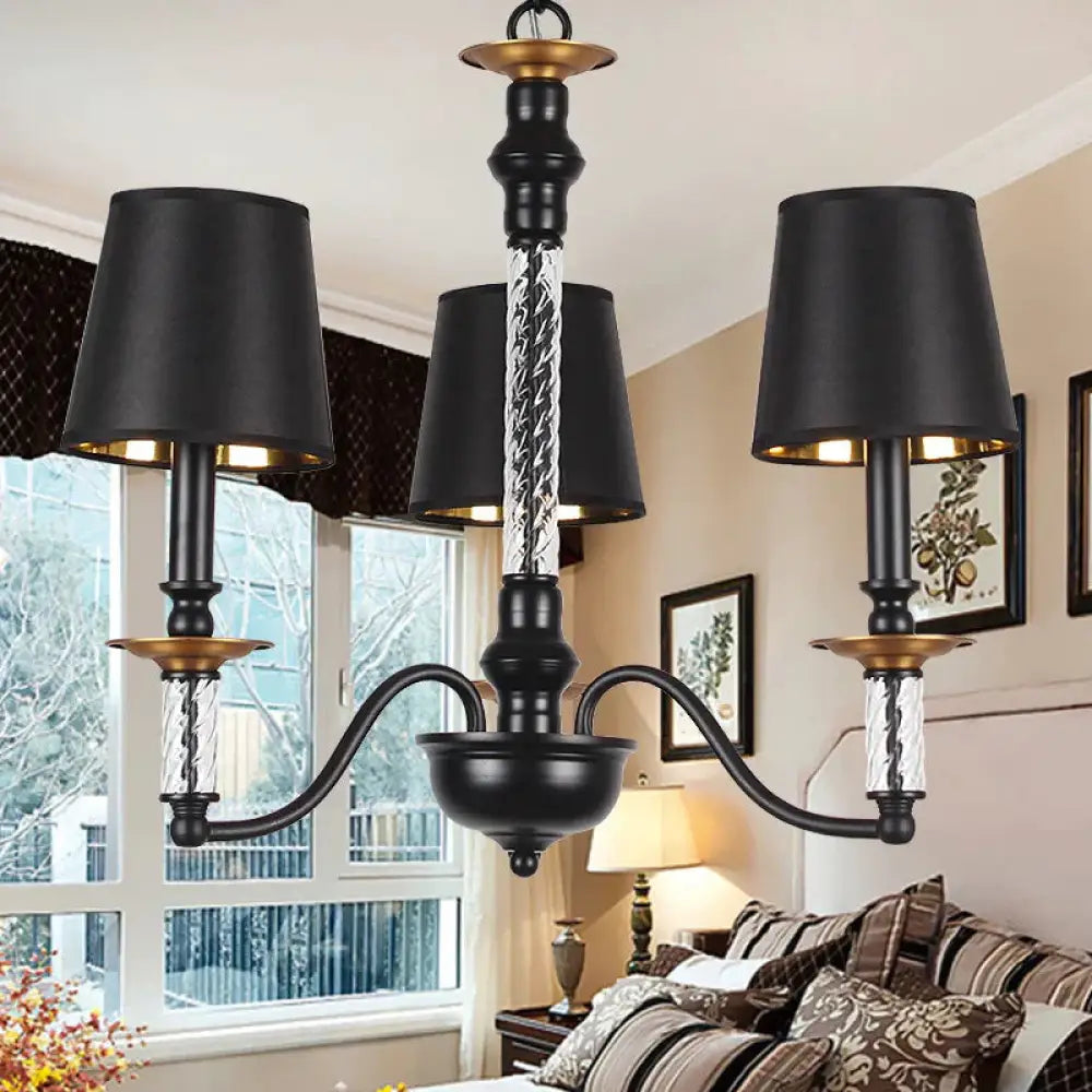 3/5/6 Lights Linen Chandelier Traditional Black Conical Living Room Suspended Lighting Fixture 3 /