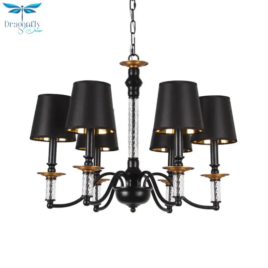 3/5/6 Lights Linen Chandelier Traditional Black Conical Living Room Suspended Lighting Fixture