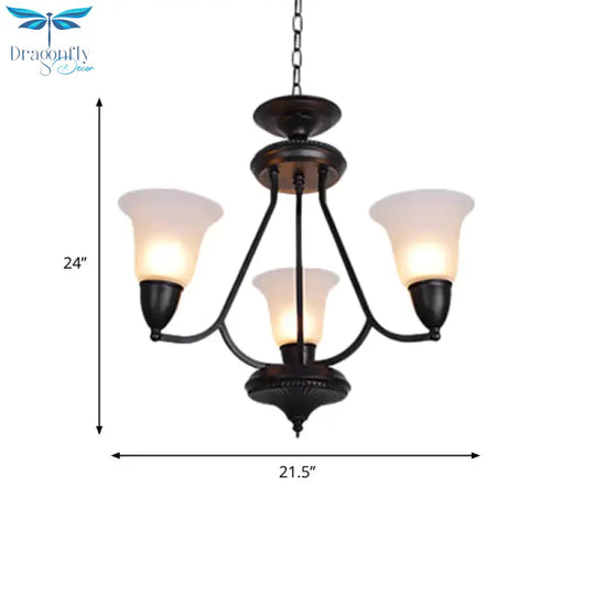 3/5/6 Lights Pendant Light Classic Bell Frosted Glass Hanging Chandelier In Deep Tan For Dining Room