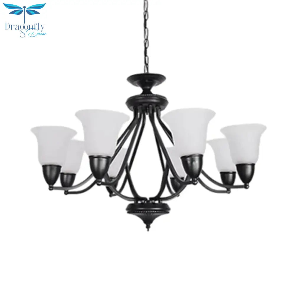 3/5/6 Lights Pendant Light Classic Bell Frosted Glass Hanging Chandelier In Deep Tan For Dining Room