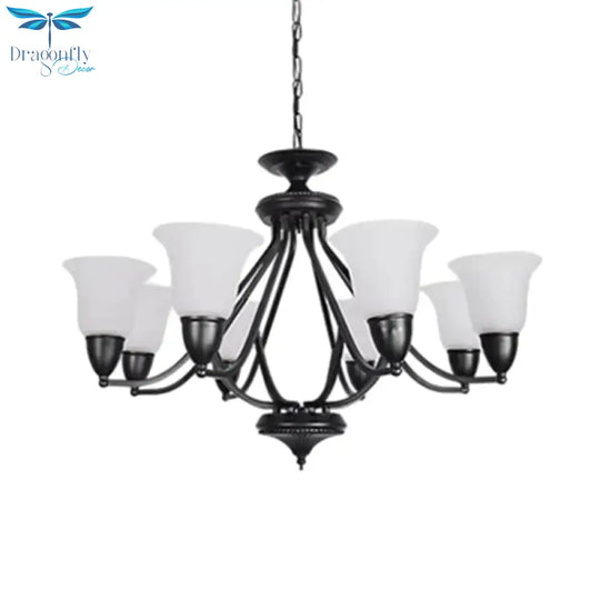 3/5/6 Lights Pendant Light Classic Bell Frosted Glass Hanging Chandelier In Deep Tan For Dining Room