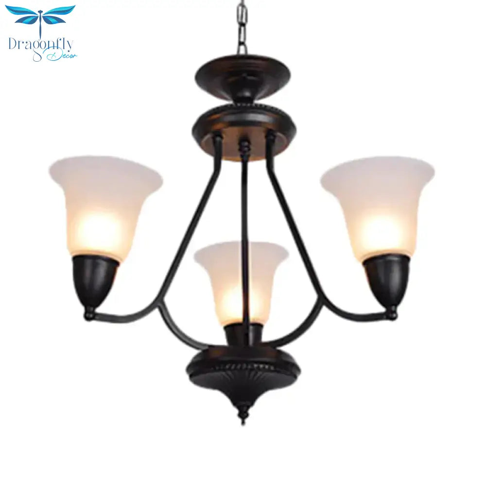 3/5/6 Lights Pendant Light Classic Bell Frosted Glass Hanging Chandelier In Deep Tan For Dining Room