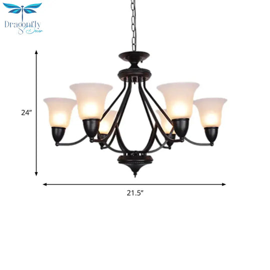 3/5/6 Lights Pendant Light Classic Bell Frosted Glass Hanging Chandelier In Deep Tan For Dining Room