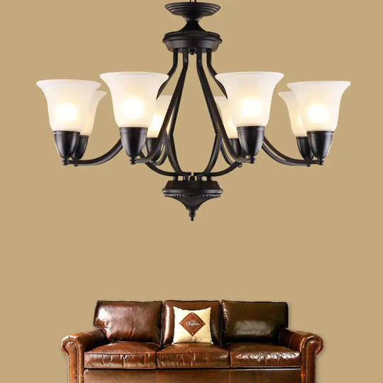 3/5/6 Lights Pendant Light Classic Bell Frosted Glass Hanging Chandelier In Deep Tan For Dining