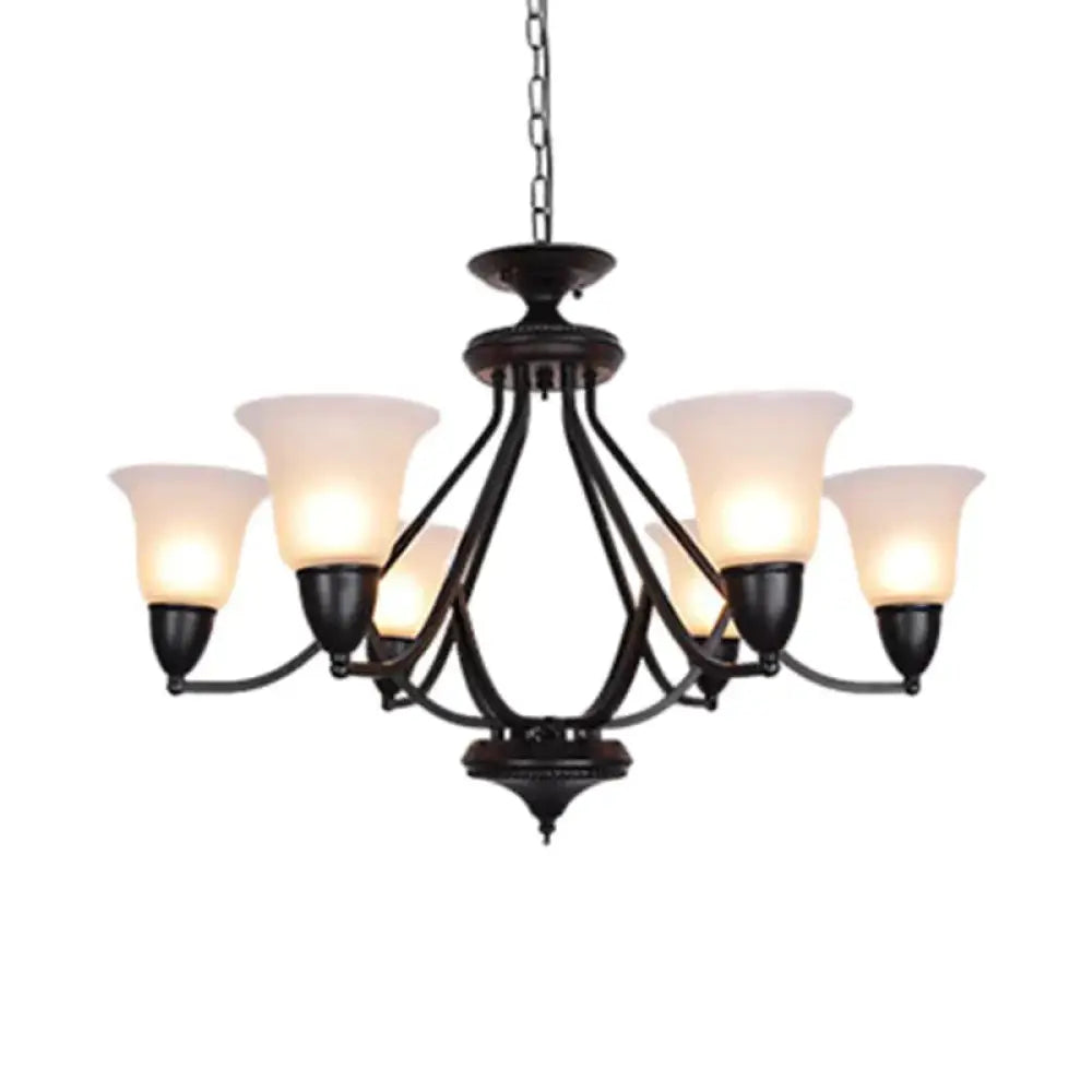 3/5/6 Lights Pendant Light Classic Bell Frosted Glass Hanging Chandelier In Deep Tan For Dining