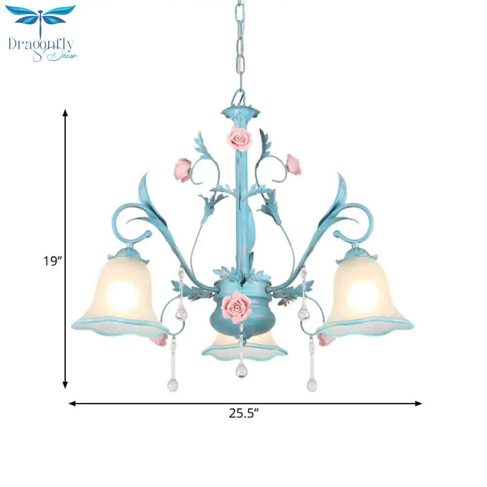 3/5/8 - Head Chandelier Light Pastoral Kitchen Pendant Lamp With Scallop - Trim White Glass Shade