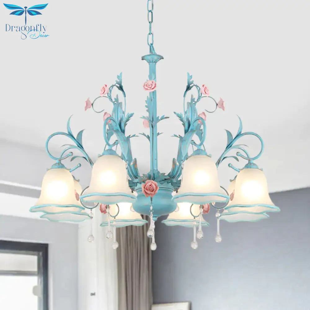 3/5/8 - Head Chandelier Light Pastoral Kitchen Pendant Lamp With Scallop - Trim White Glass Shade