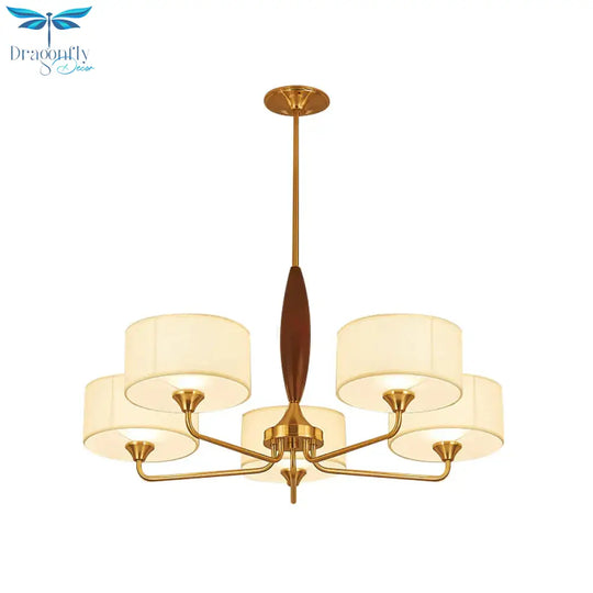 3/5 - Bulb Drop Pendant Countryside Bedroom Chandelier Lamp With Drum Fabric Shade In White