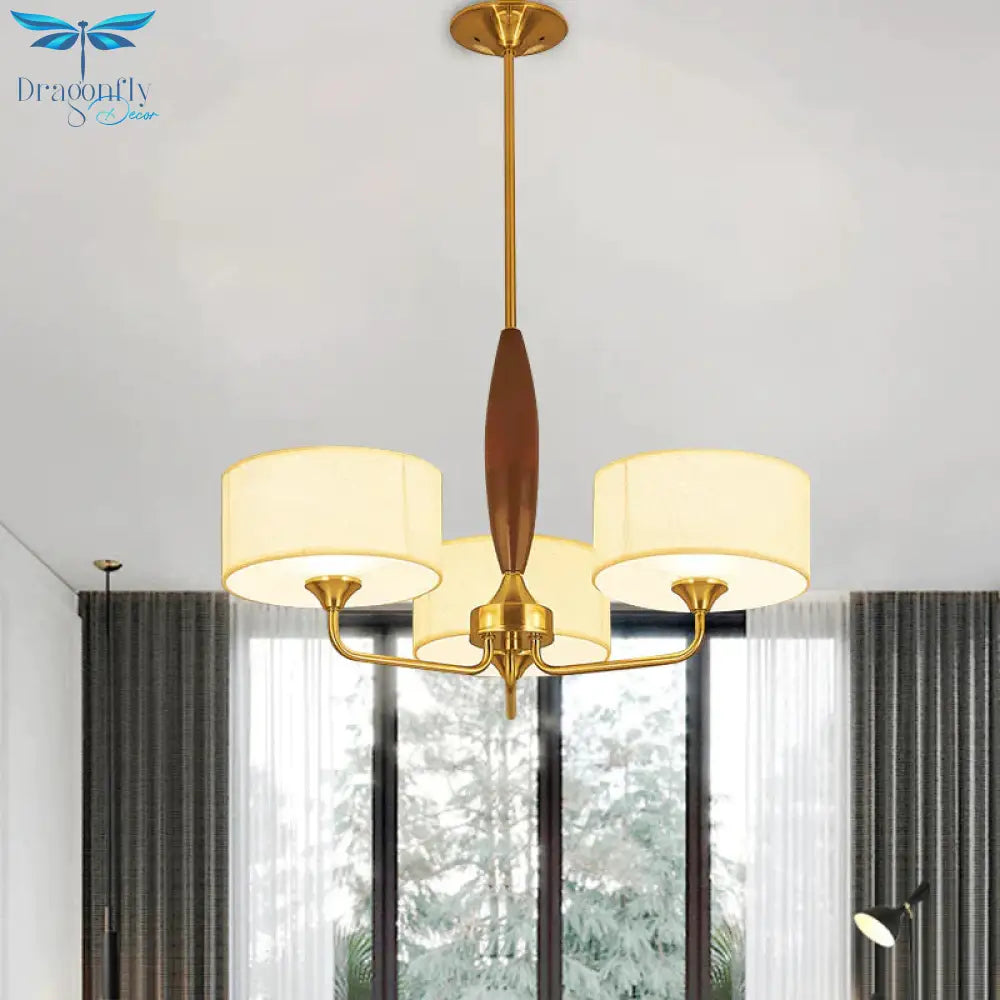 3/5 - Bulb Drop Pendant Countryside Bedroom Chandelier Lamp With Drum Fabric Shade In White