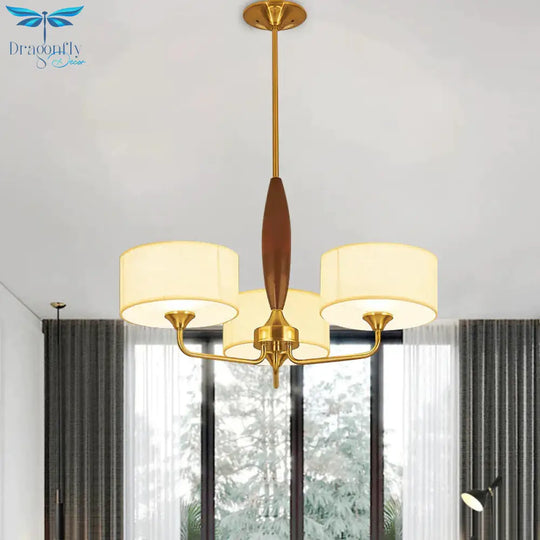 3/5 - Bulb Drop Pendant Countryside Bedroom Chandelier Lamp With Drum Fabric Shade In White