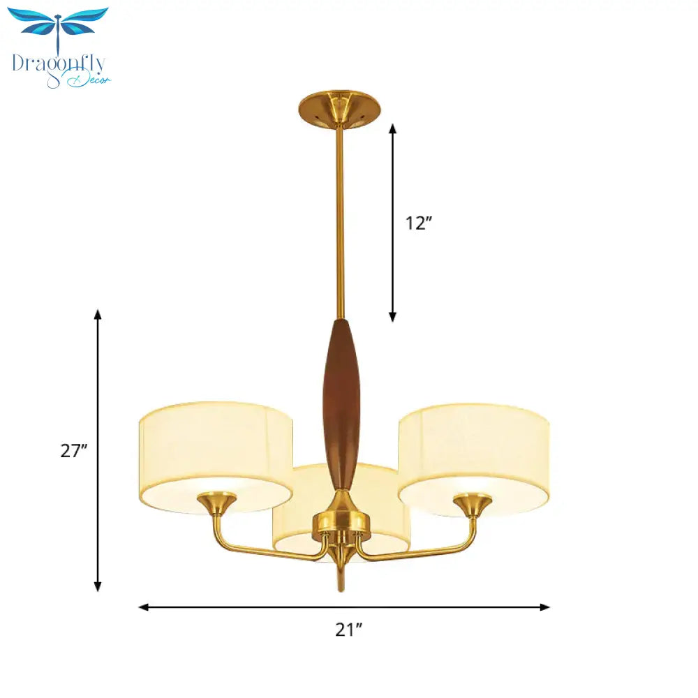 3/5 - Bulb Drop Pendant Countryside Bedroom Chandelier Lamp With Drum Fabric Shade In White