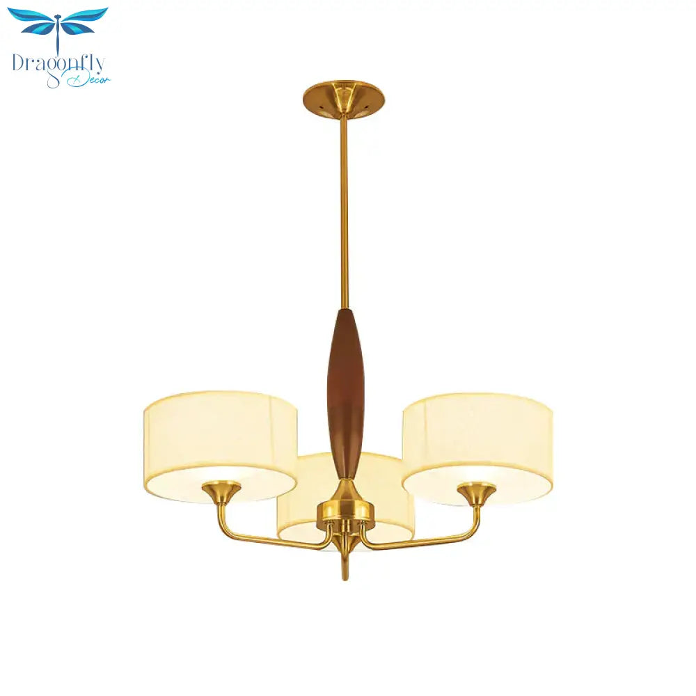 3/5 - Bulb Drop Pendant Countryside Bedroom Chandelier Lamp With Drum Fabric Shade In White