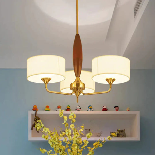 3/5 - Bulb Drop Pendant Countryside Bedroom Chandelier Lamp With Drum Fabric Shade In White 3 /