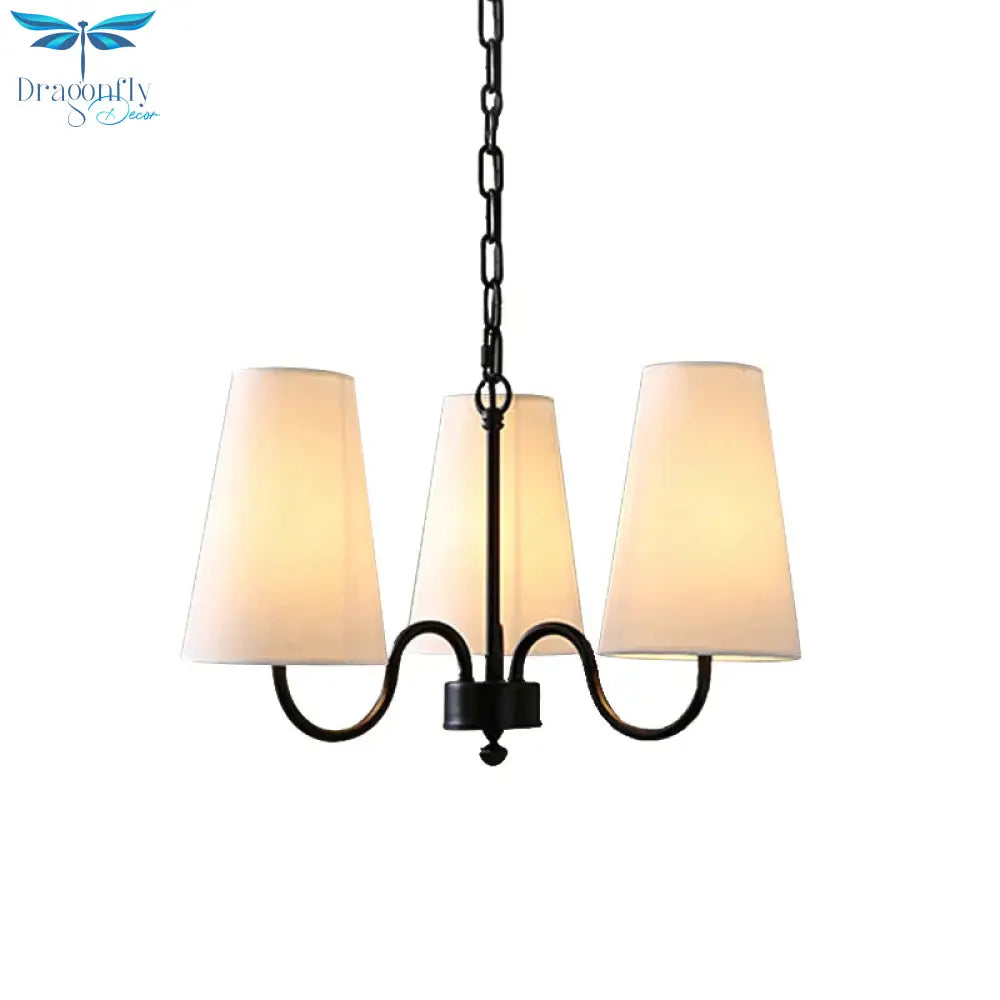 3/5 Bulbs Chandelier Lighting Fixture Rural Living Room Pendant Lamp With Conical Fabric Shade In