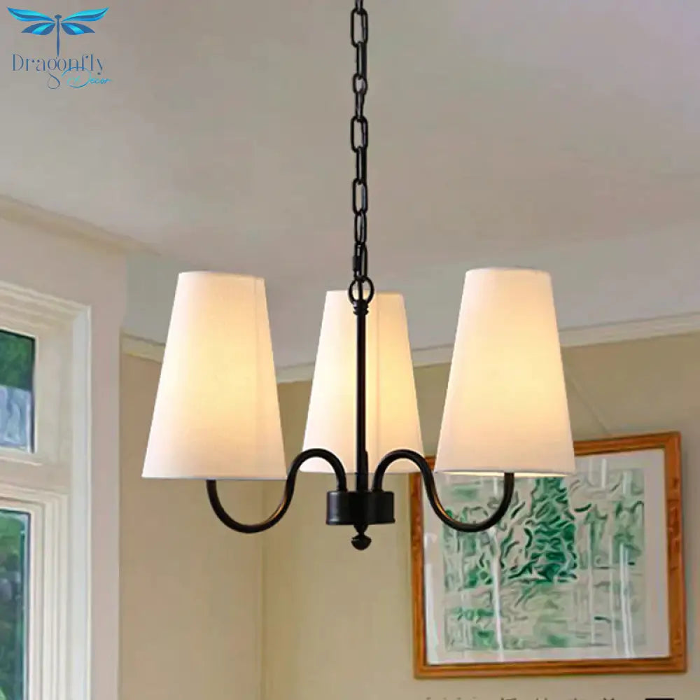 3/5 Bulbs Chandelier Lighting Fixture Rural Living Room Pendant Lamp With Conical Fabric Shade In