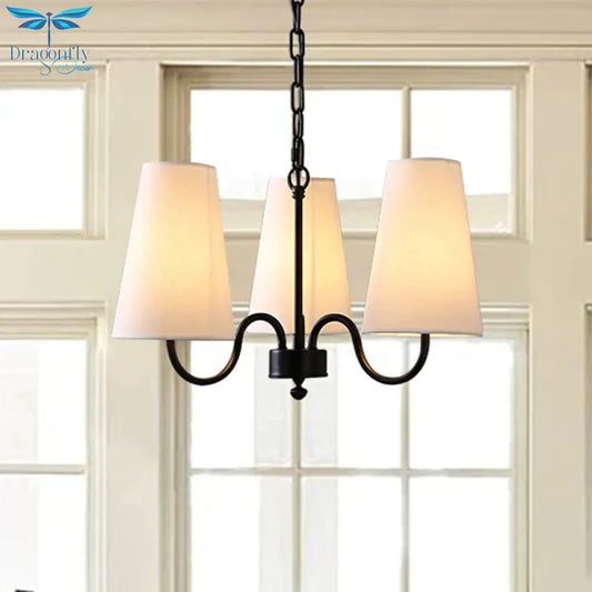 3/5 Bulbs Chandelier Lighting Fixture Rural Living Room Pendant Lamp With Conical Fabric Shade In
