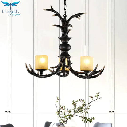 3/5 Bulbs Resin Chandelier Lighting Cottage Brown Faux Antler Living Room Ceiling Pendant Lamp