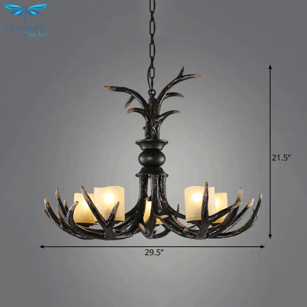 3/5 Bulbs Resin Chandelier Lighting Cottage Brown Faux Antler Living Room Ceiling Pendant Lamp