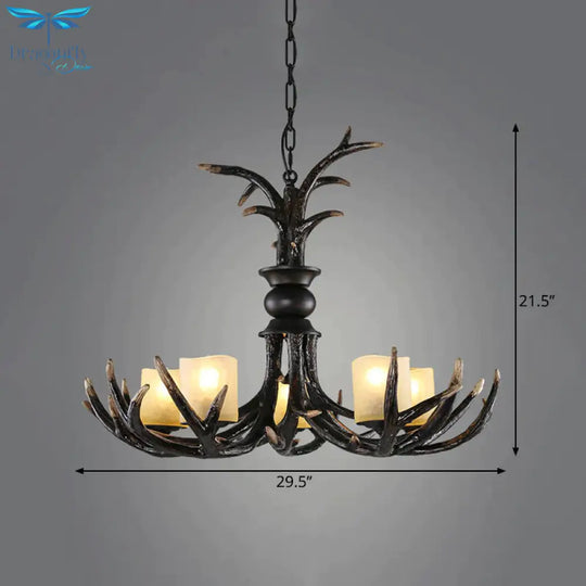 3/5 Bulbs Resin Chandelier Lighting Cottage Brown Faux Antler Living Room Ceiling Pendant Lamp