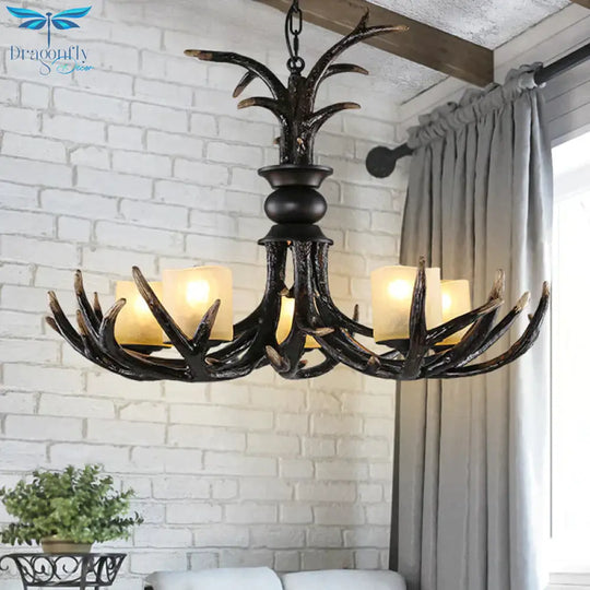 3/5 Bulbs Resin Chandelier Lighting Cottage Brown Faux Antler Living Room Ceiling Pendant Lamp