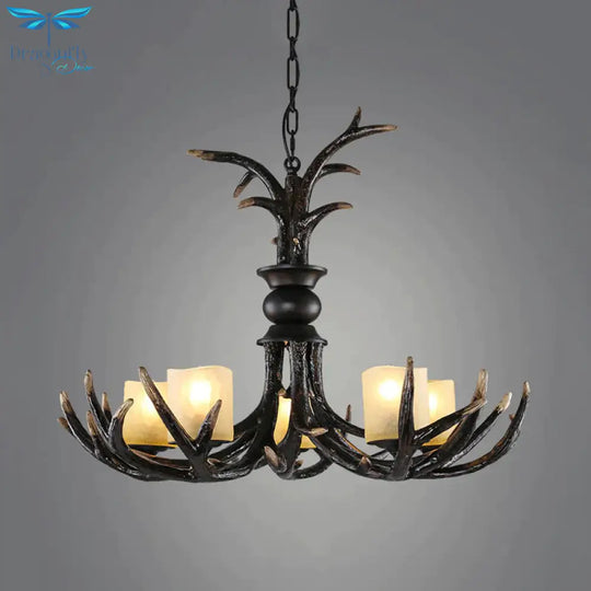 3/5 Bulbs Resin Chandelier Lighting Cottage Brown Faux Antler Living Room Ceiling Pendant Lamp