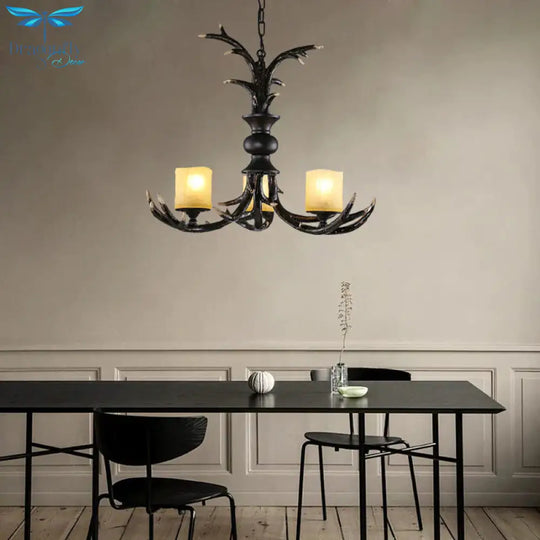 3/5 Bulbs Resin Chandelier Lighting Cottage Brown Faux Antler Living Room Ceiling Pendant Lamp