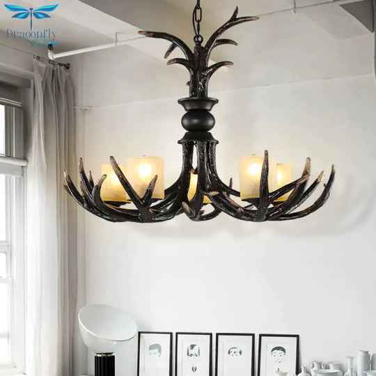 3/5 Bulbs Resin Chandelier Lighting Cottage Brown Faux Antler Living Room Ceiling Pendant Lamp