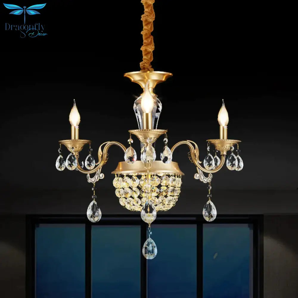 3/5 Heads Chandelier Lamp Traditional Candlestick Clear/Amber Crystal Accents Suspension Pendant